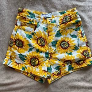 American Apparel Cuffed Denim Short Sunflowers